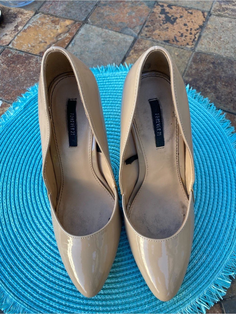 Forever 21 Beige Patent Pointed-Toe Heels